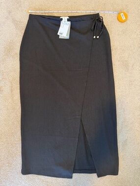 H&M Black Midi Wrap Skirt with Side Tie